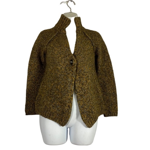 Loft Womens Medium Sweater Cardigan Wool Mohair Mock Neck Brown One Button - Picture 1 of 8